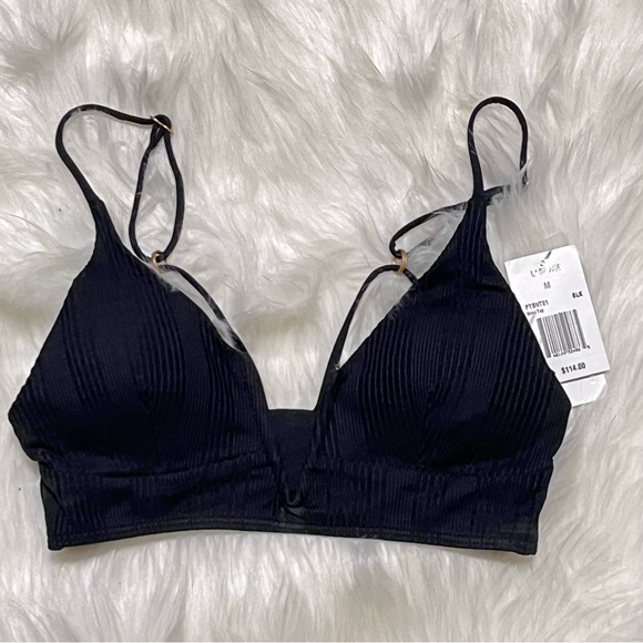 New L*Space Black Pointelle Siren Bikini Top - Picture 2 of 4